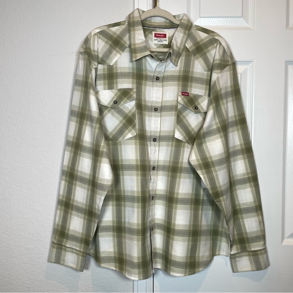 Wrangler 5 Star Premium Olive Plaid Cotton Blend Button Down Shirt NWT Size 3XL - Picture 1 of 10